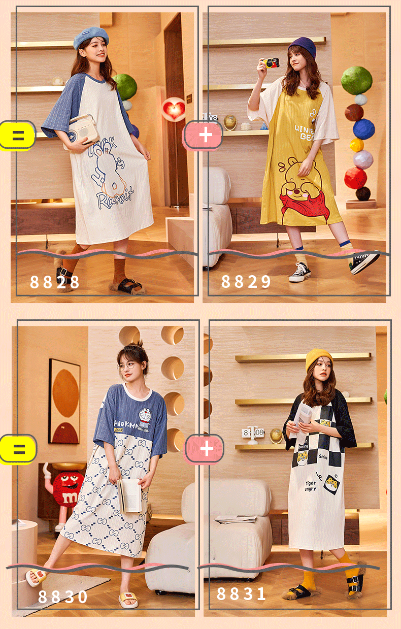 New nightdress medium long short sleeve loose home wear