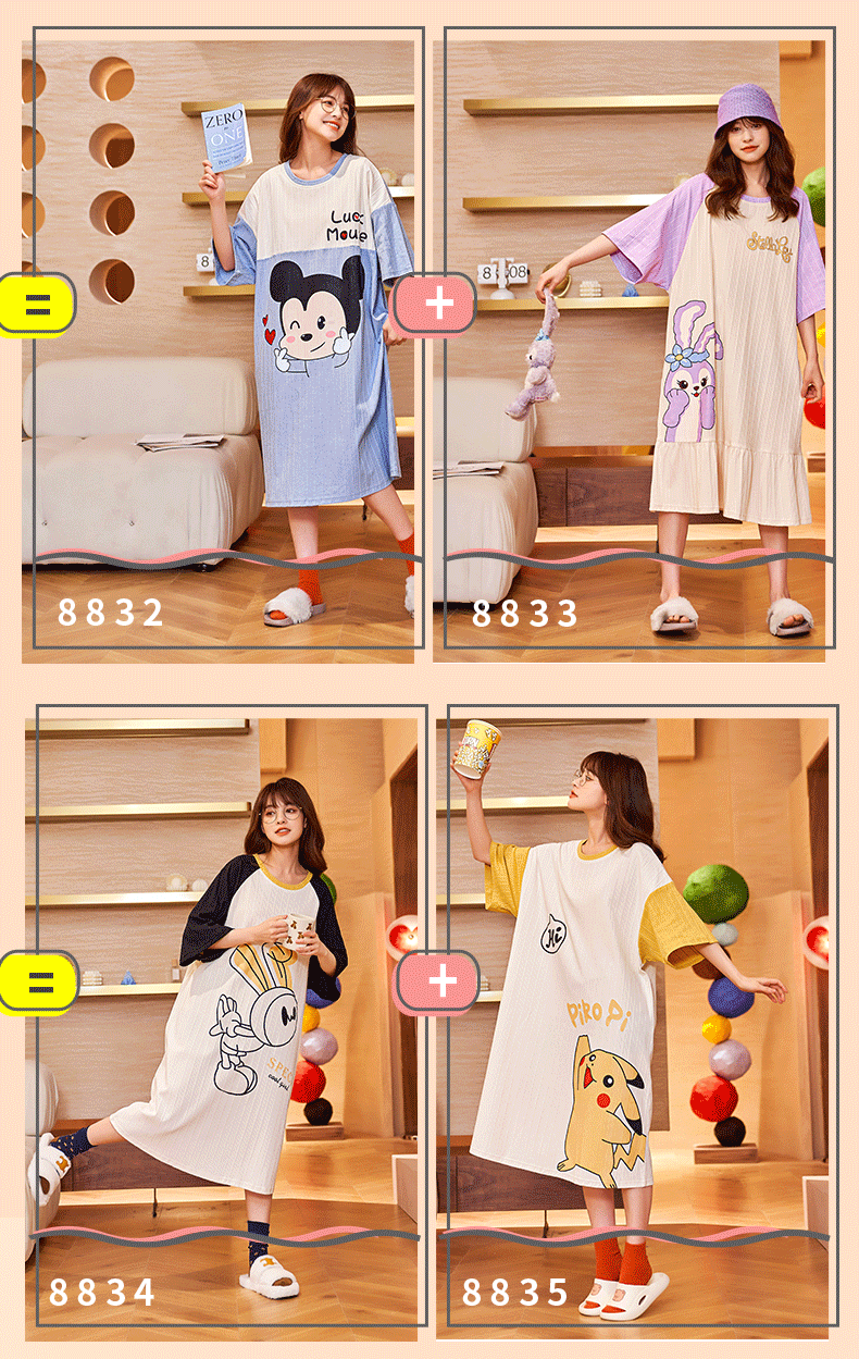 New nightdress medium long short sleeve loose home wear