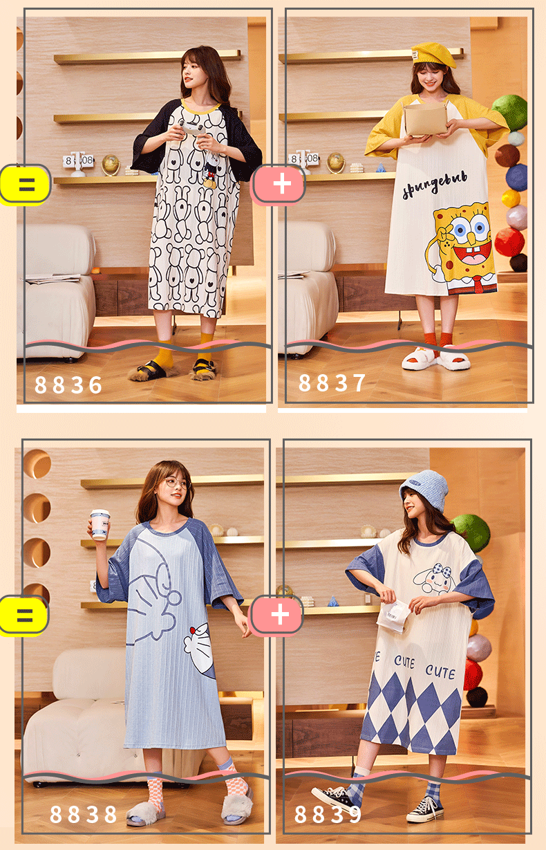 New nightdress medium long short sleeve loose home wear