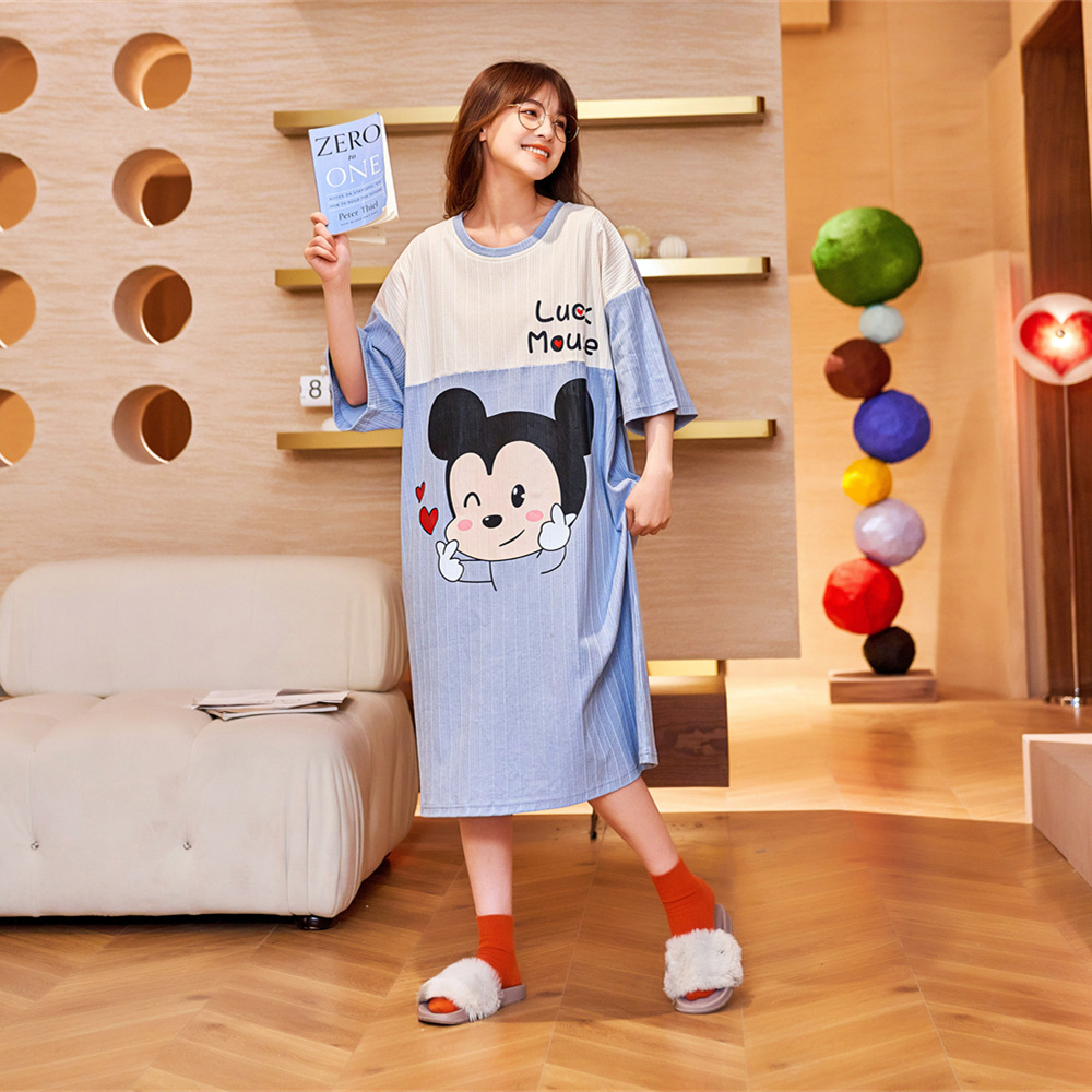 New nightdress medium long short sleeve loose home wear