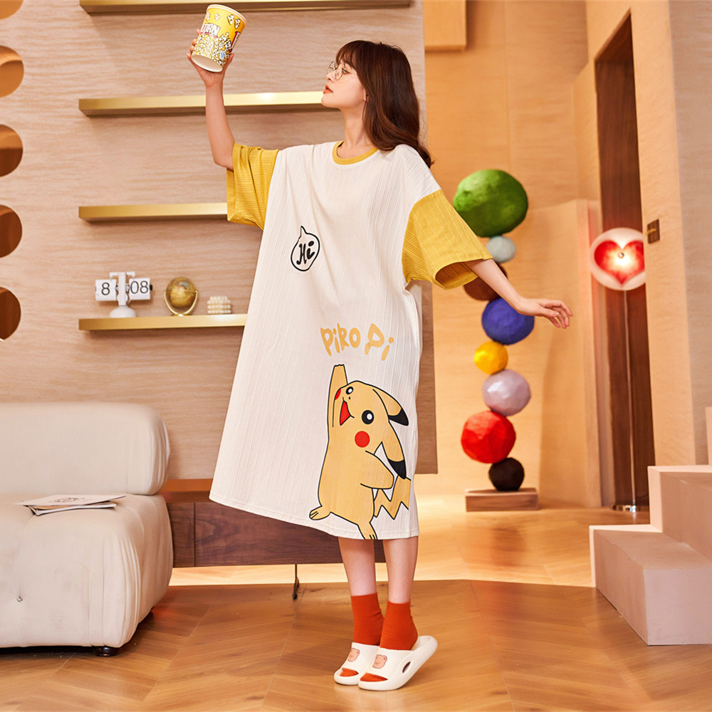 New nightdress medium long short sleeve loose home wear