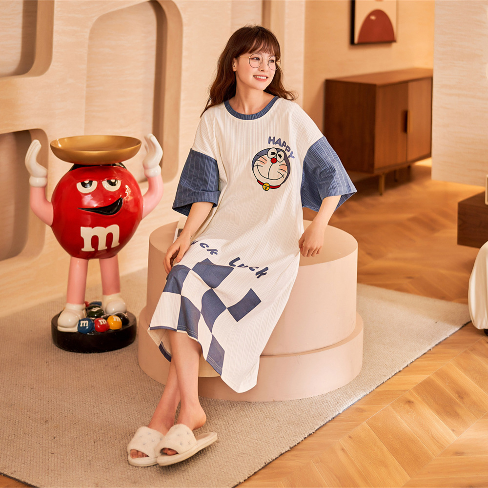 New nightdress medium long short sleeve loose home wear