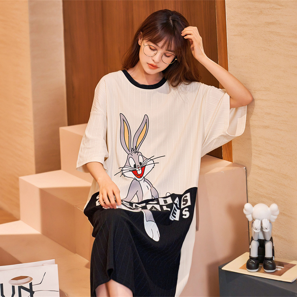 New nightdress medium long short sleeve loose home wear