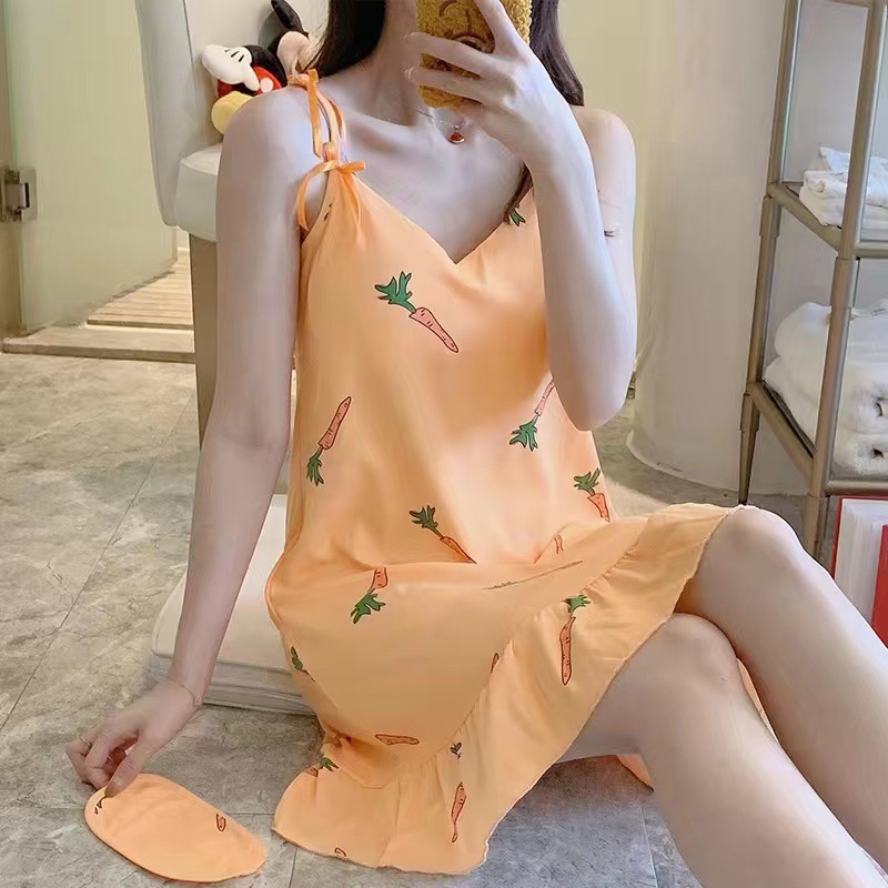 New slip dress with chest pad and eye mask nightdress