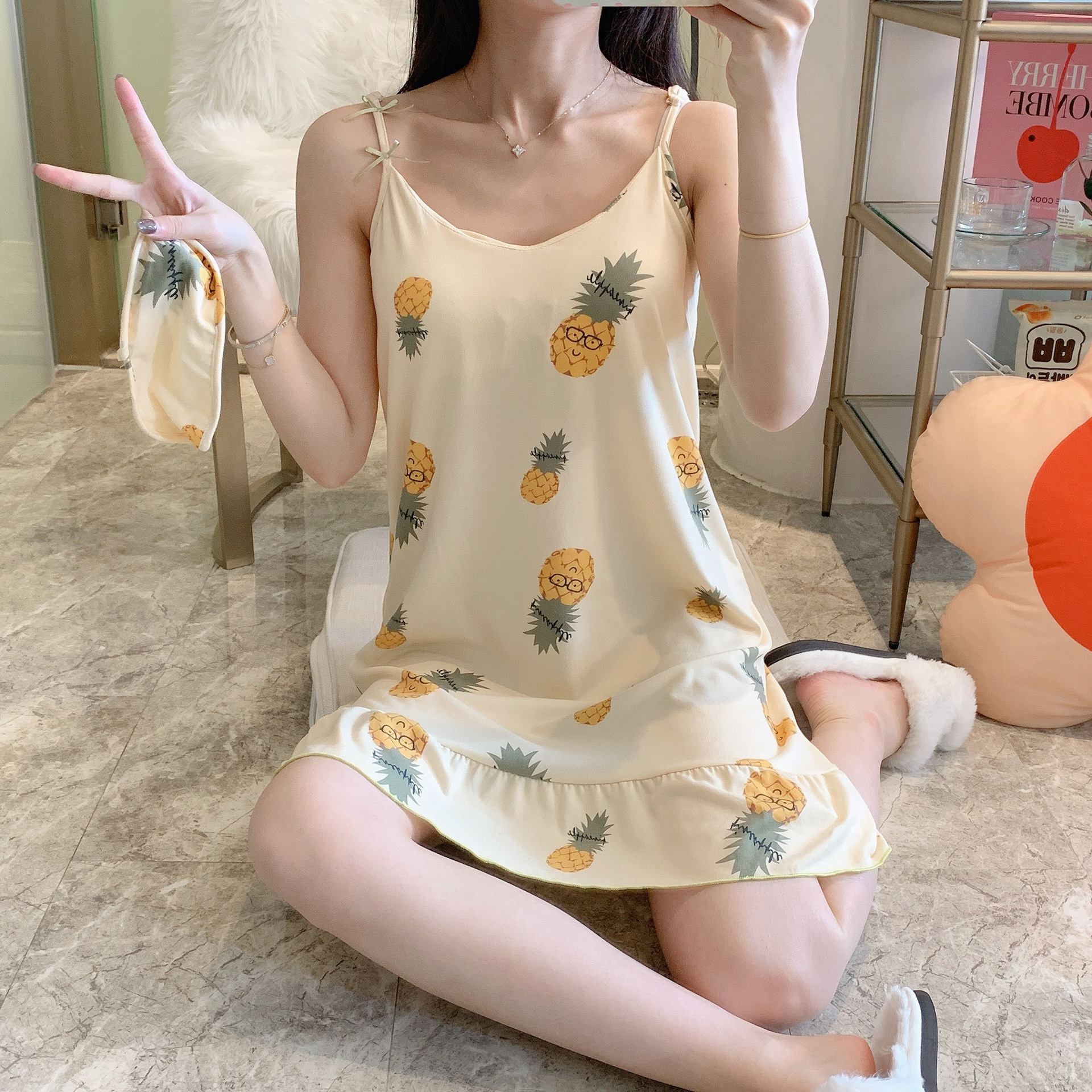 New slip dress with chest pad and eye mask nightdress