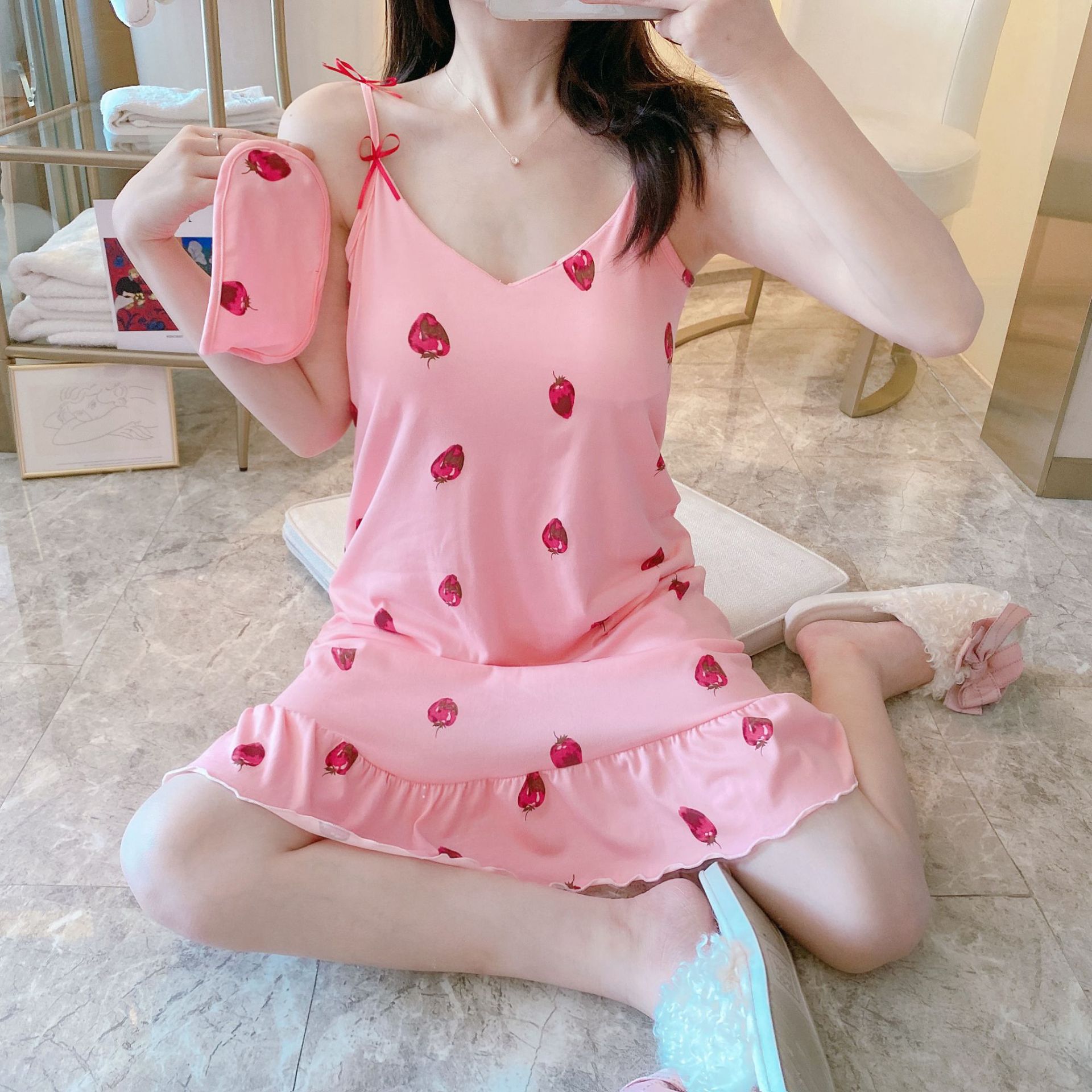 New slip dress with chest pad and eye mask nightdress