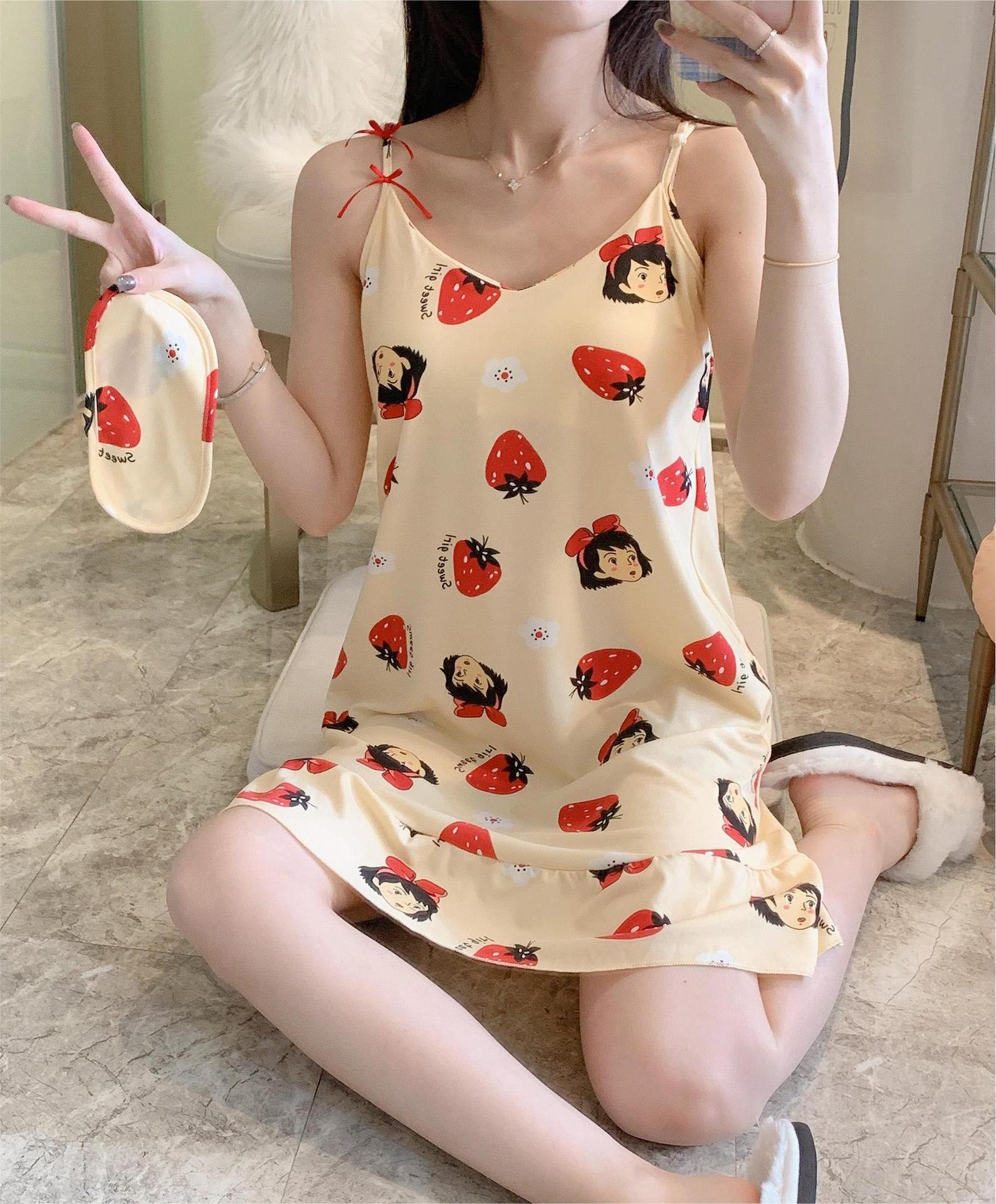 New slip dress with chest pad and eye mask nightdress