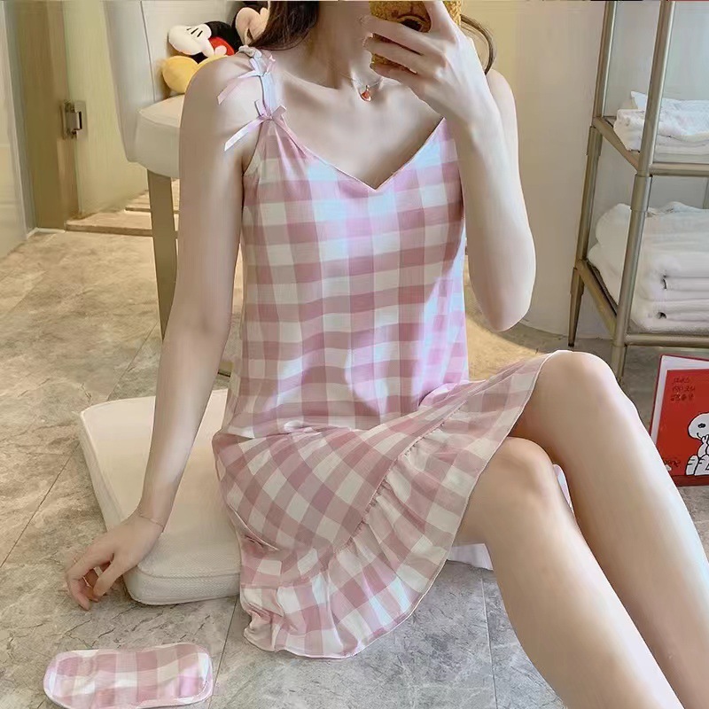 New slip dress with chest pad and eye mask nightdress