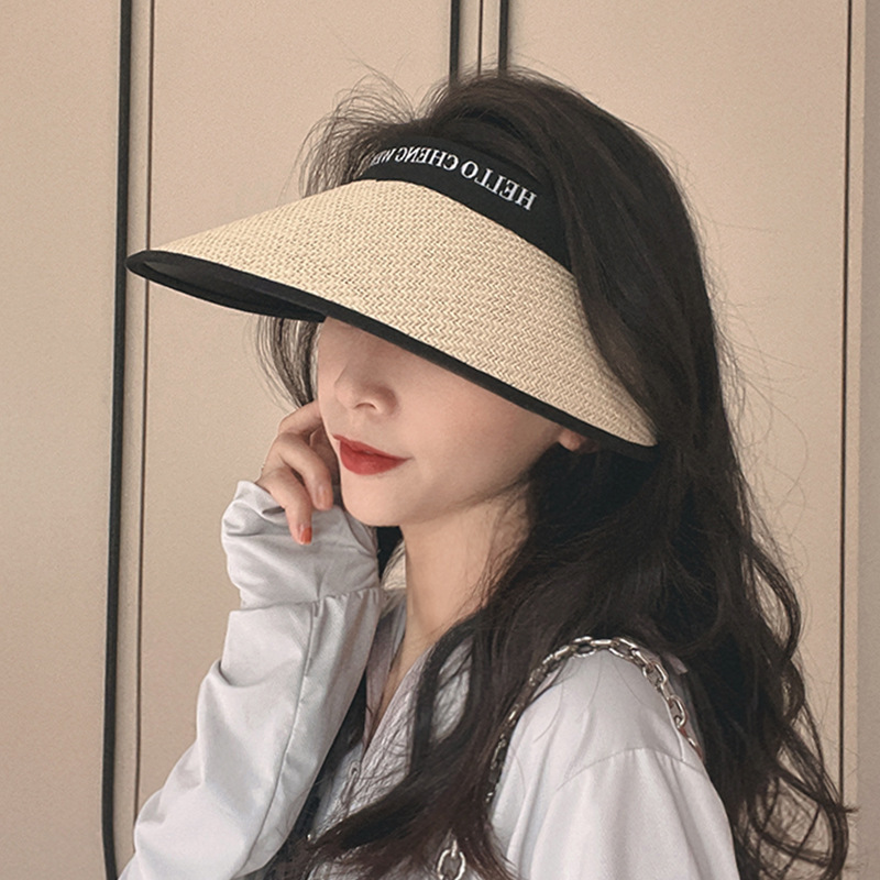 New vinyl sunblock hat Empty top casual straw hat