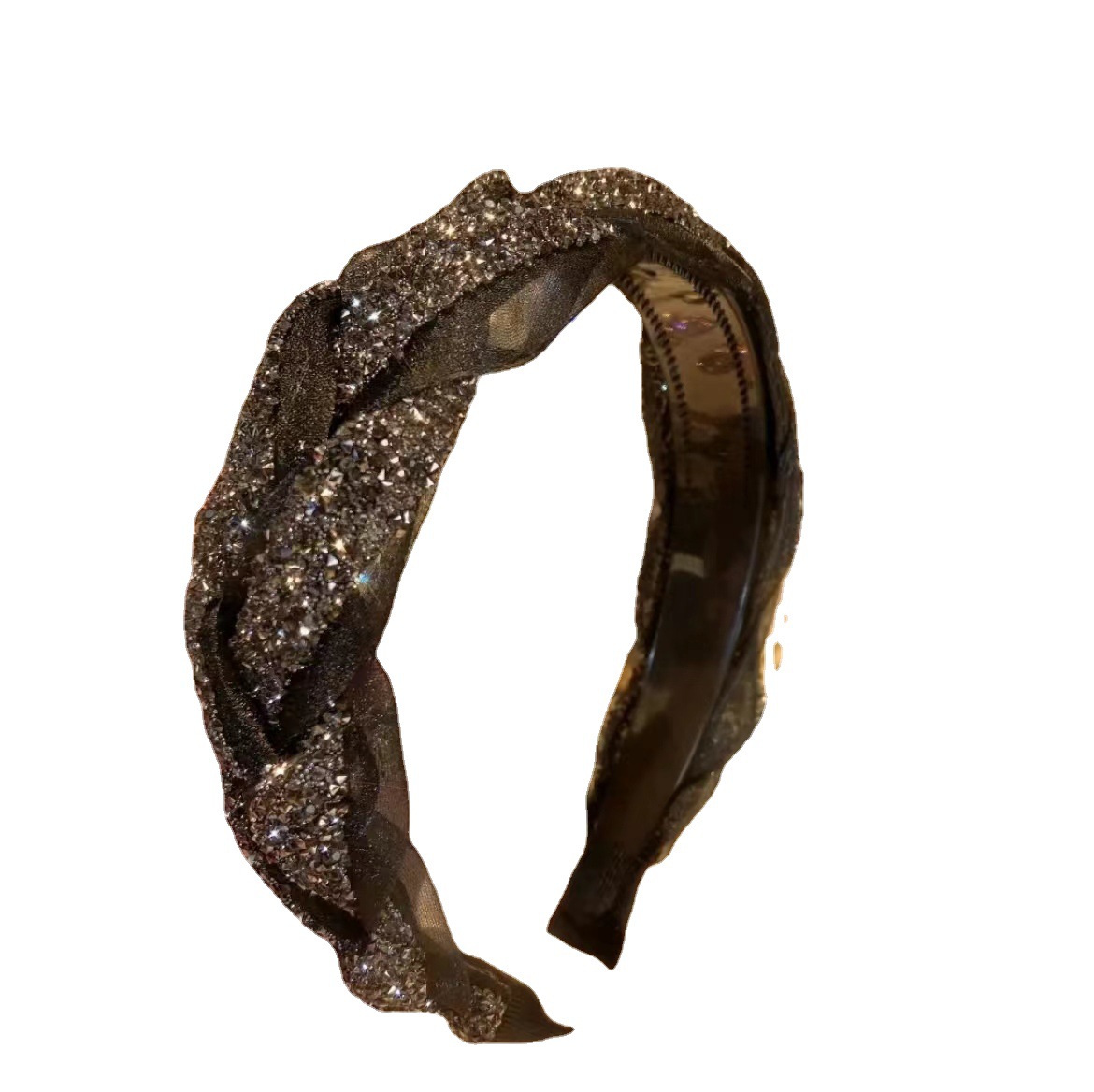 Non-slip rhinestones heavy heavy wide edge braid headband