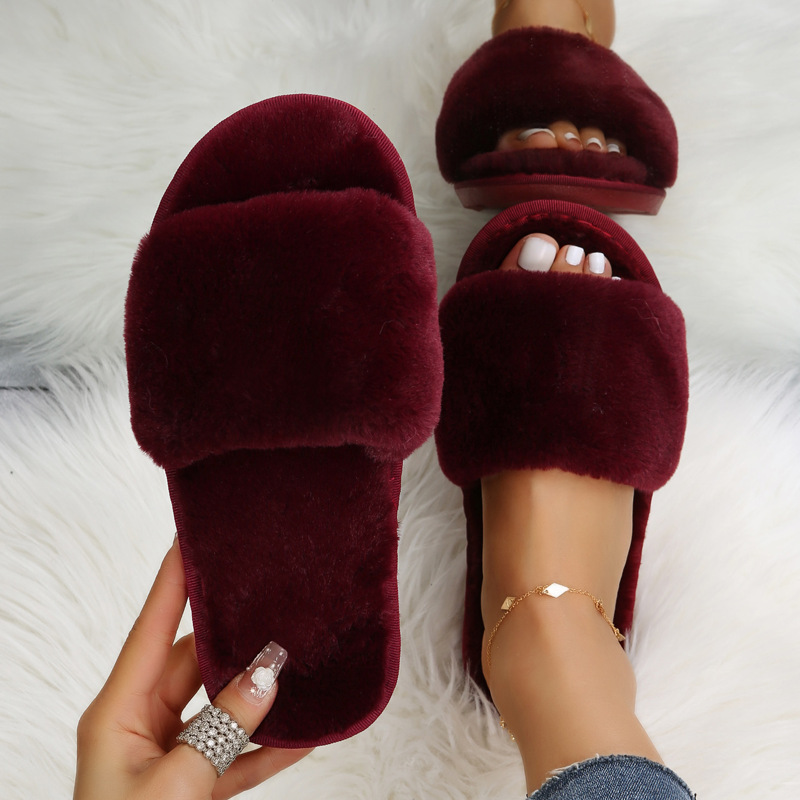 One word flat plush slippers cotton slippers home wholesale