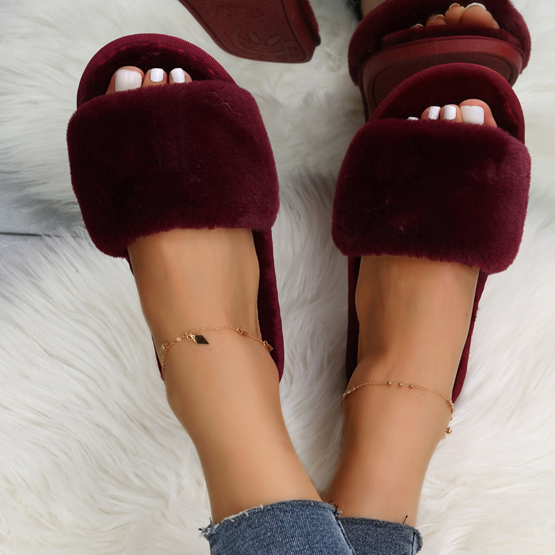 One word flat plush slippers cotton slippers home wholesale