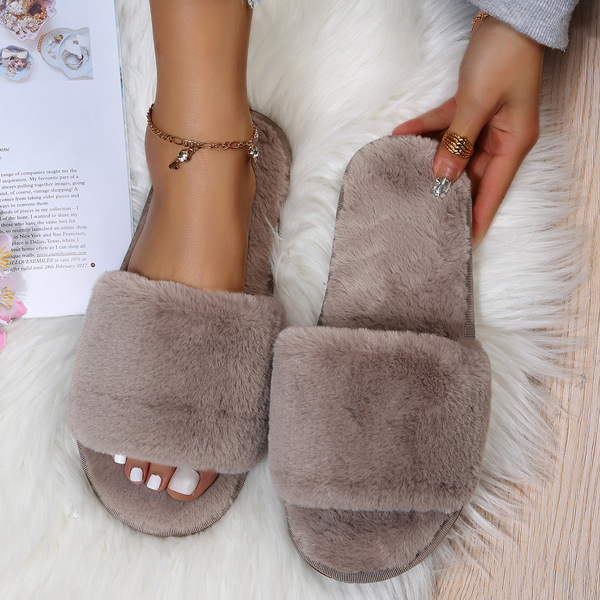 One word flat plush slippers cotton slippers home wholesale