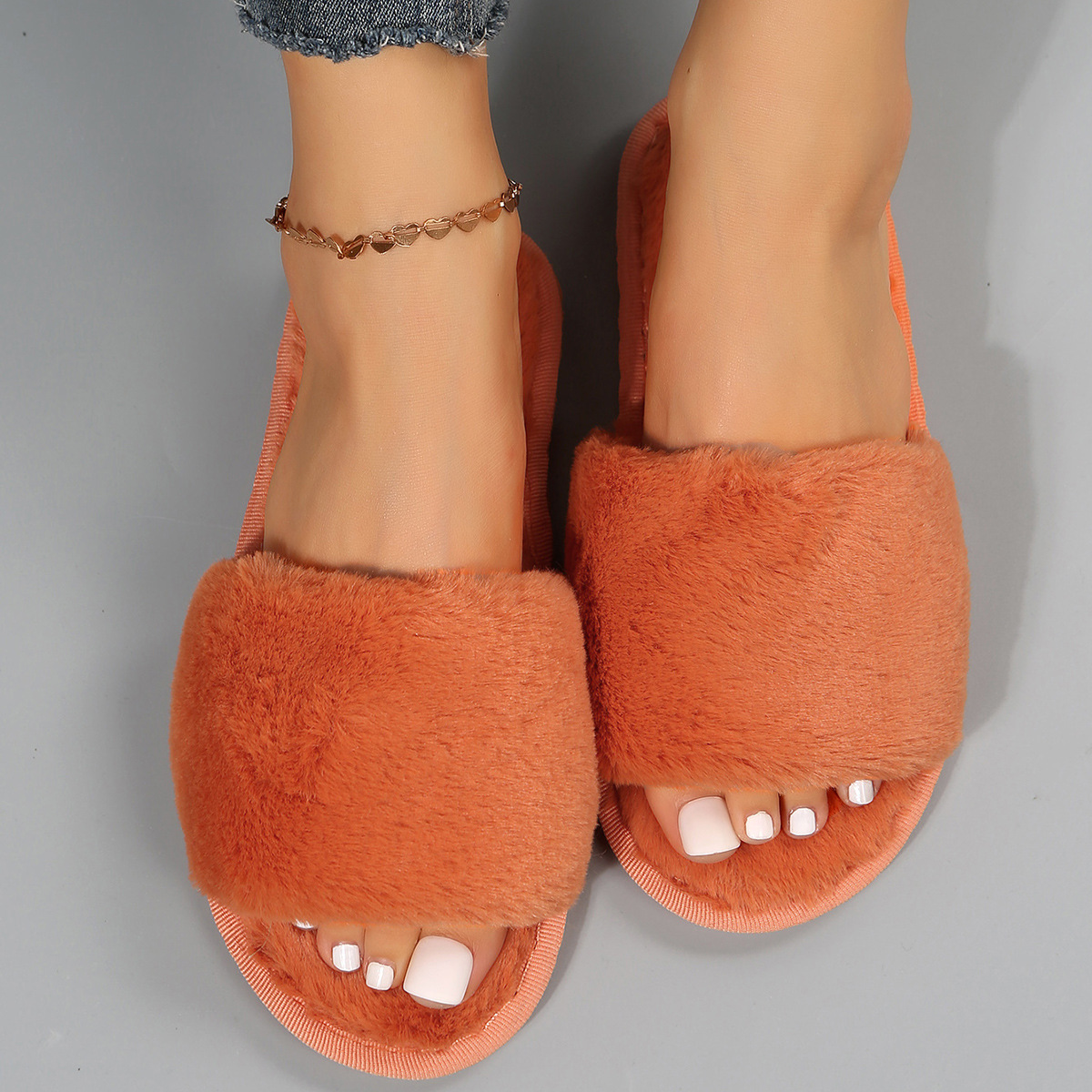 One word flat plush slippers cotton slippers home wholesale