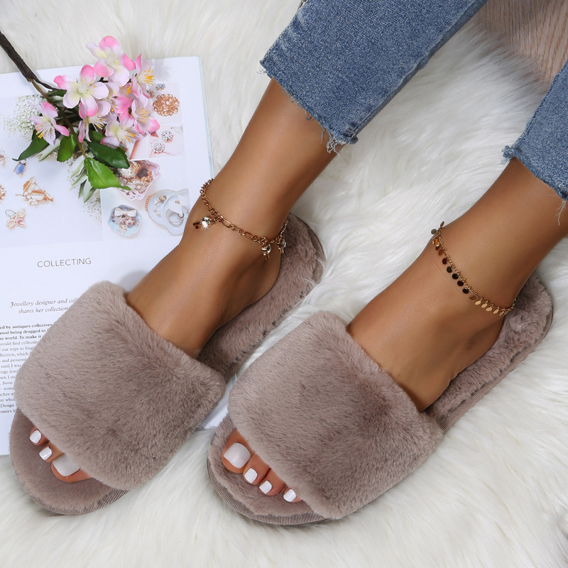 One word flat plush slippers cotton slippers home wholesale