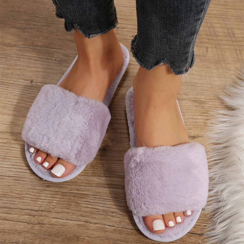 One word flat plush slippers cotton slippers home wholesale