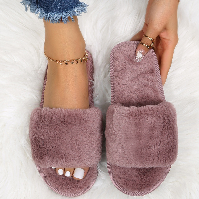 One word flat plush slippers cotton slippers home wholesale