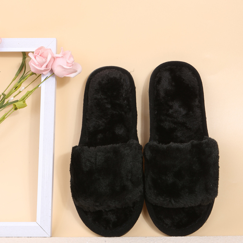 One word flat plush slippers cotton slippers home wholesale