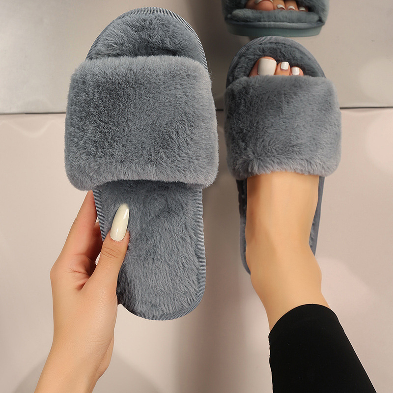 One word flat plush slippers cotton slippers home wholesale