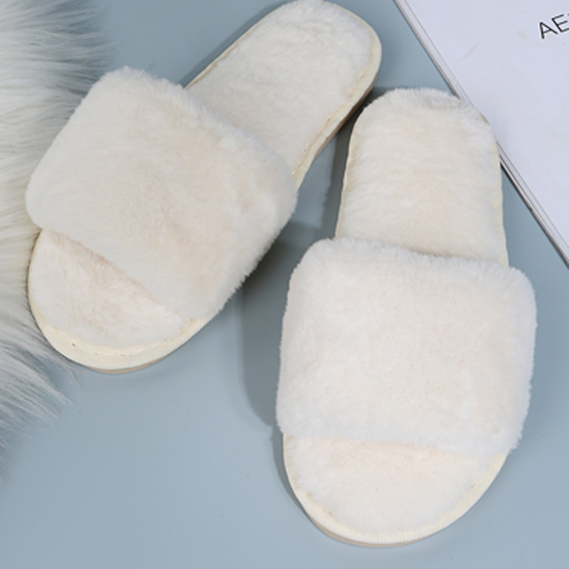 One word flat plush slippers cotton slippers home wholesale