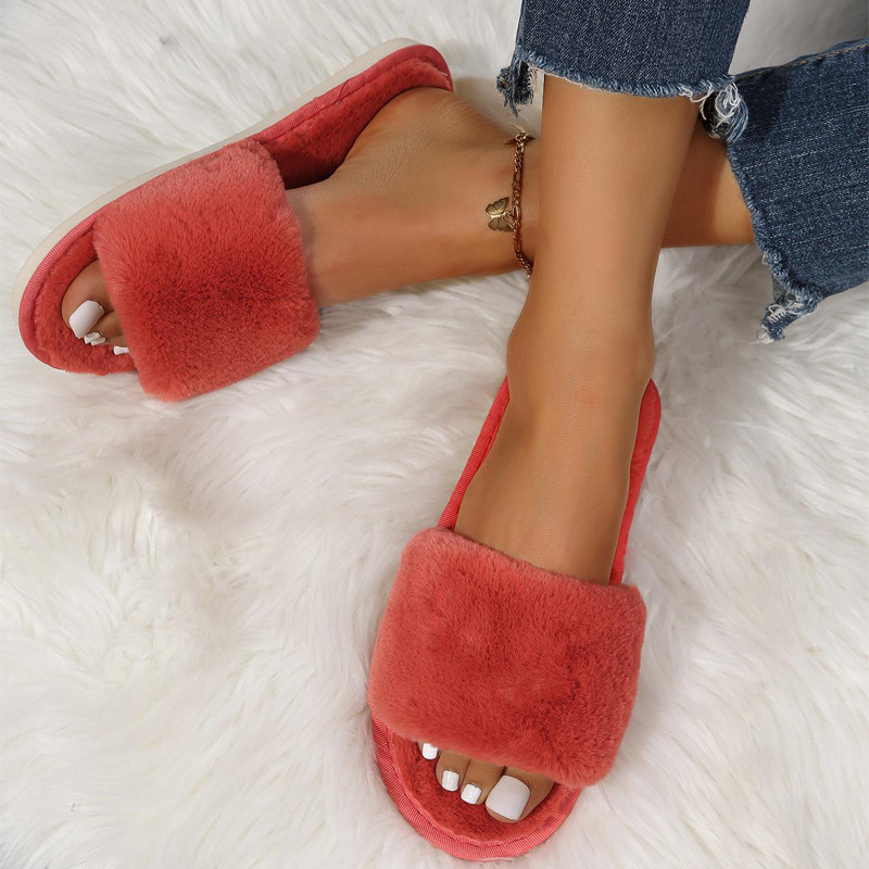 One word flat plush slippers cotton slippers home wholesale