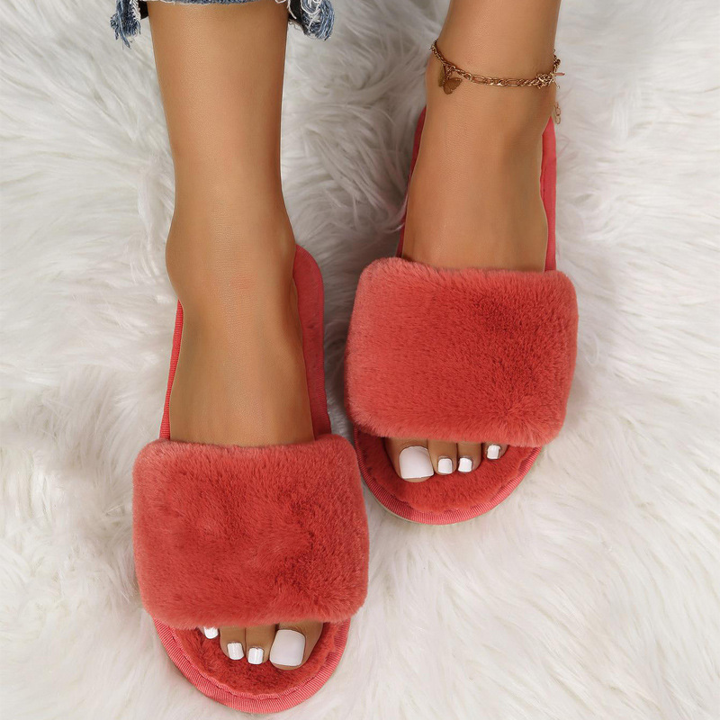 One word flat plush slippers cotton slippers home wholesale