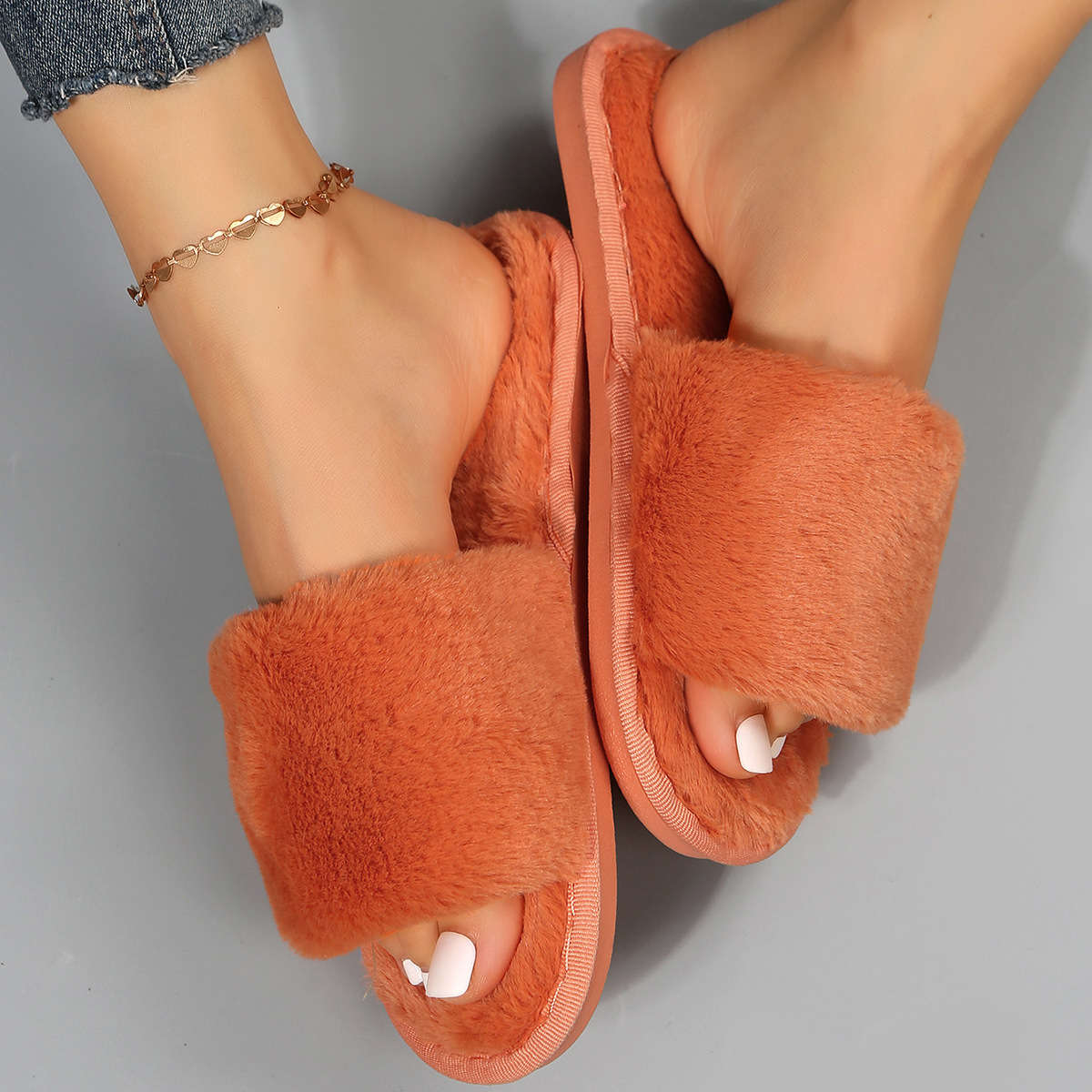 One word flat plush slippers cotton slippers home wholesale
