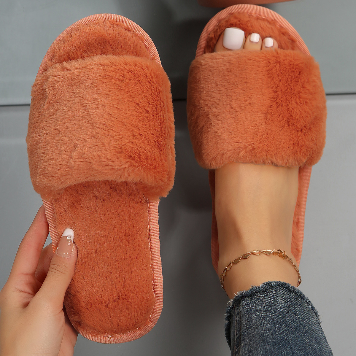 One word flat plush slippers cotton slippers home wholesale