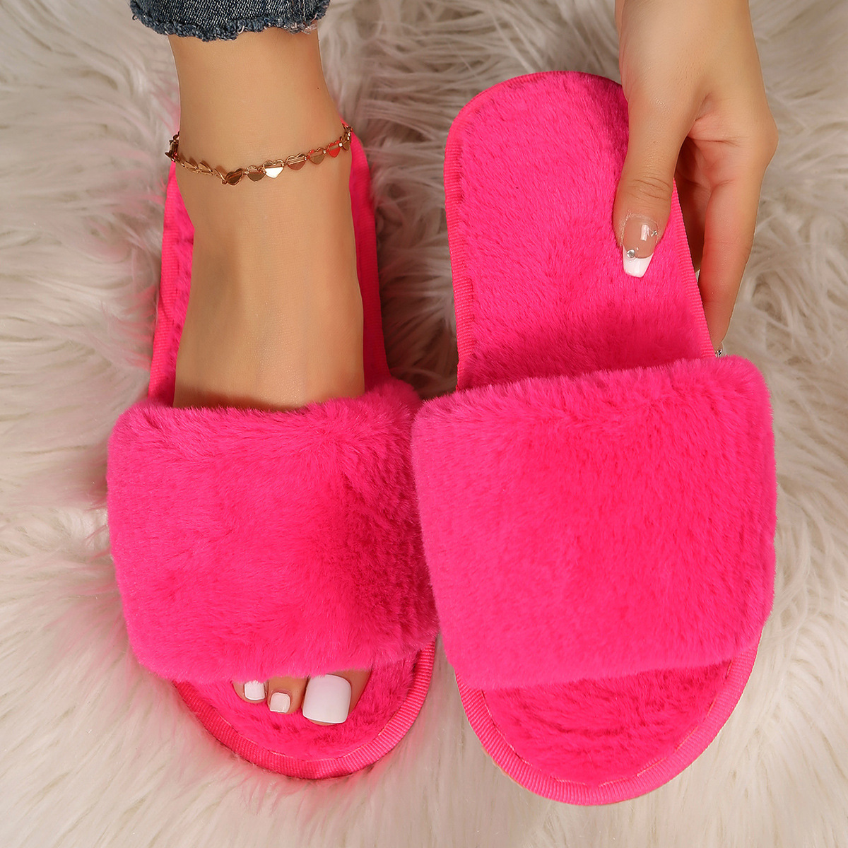 One word flat plush slippers cotton slippers home wholesale