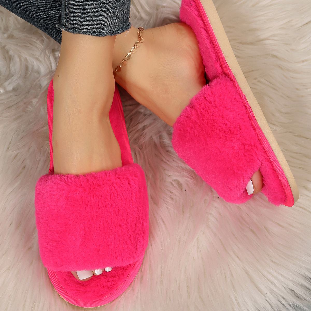 One word flat plush slippers cotton slippers home wholesale