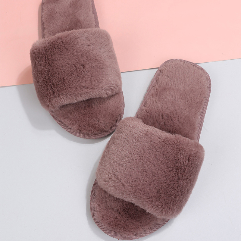 One word flat plush slippers cotton slippers home wholesale