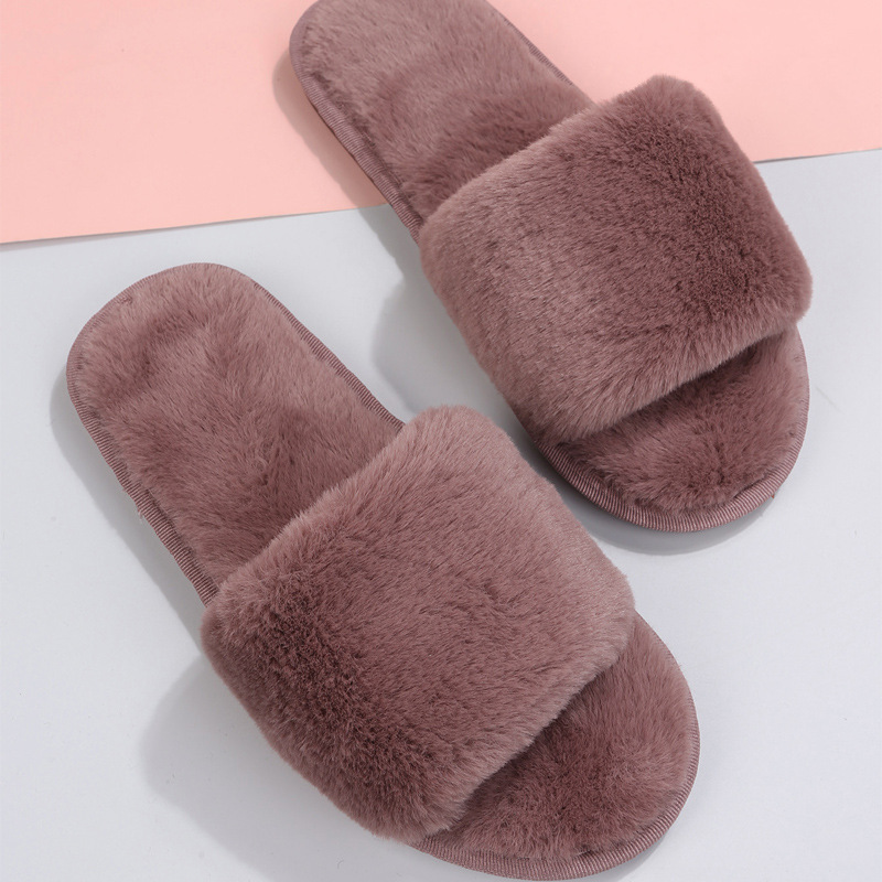 One word flat plush slippers cotton slippers home wholesale