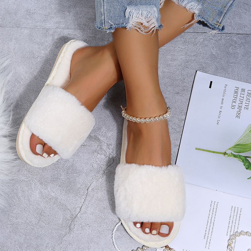 One word flat plush slippers cotton slippers home wholesale