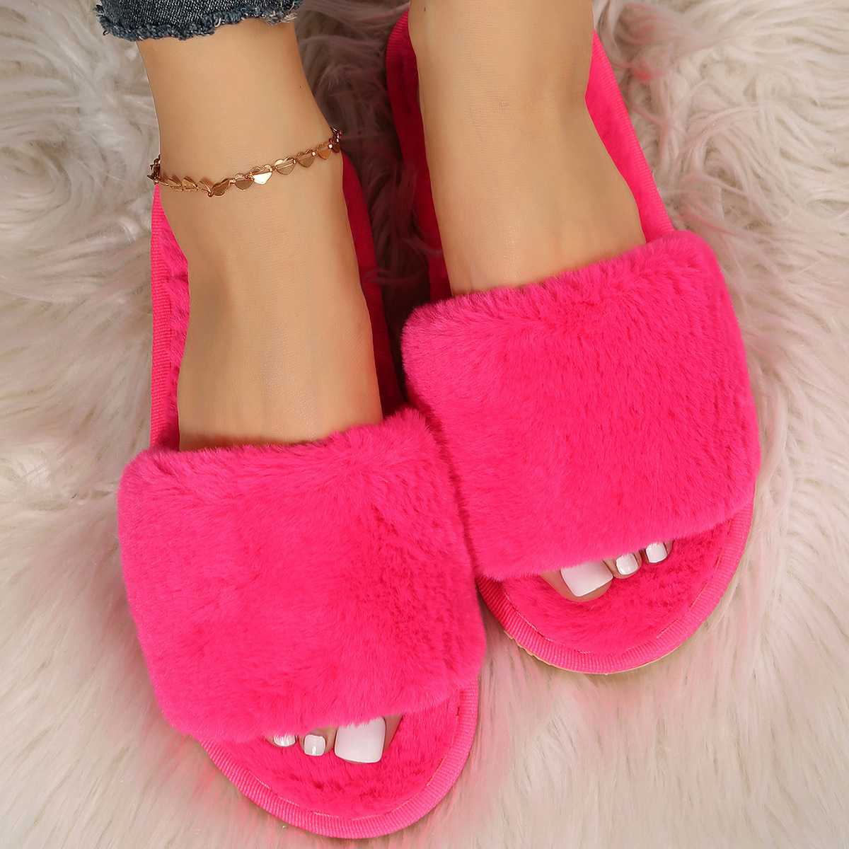 One word flat plush slippers cotton slippers home wholesale