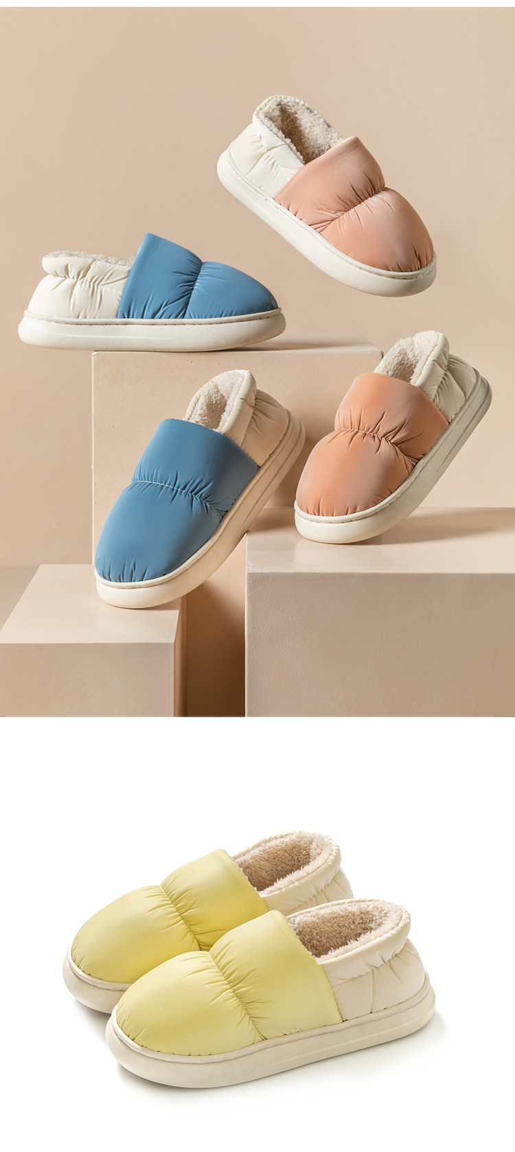 Padded down slippers for couples