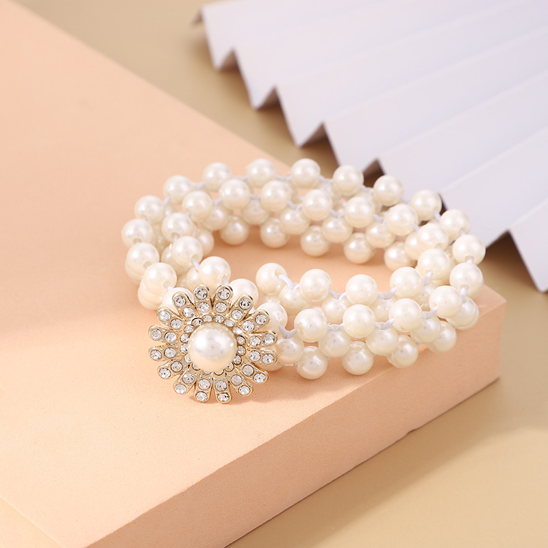 Pearl woven bow buckle thin waist belt