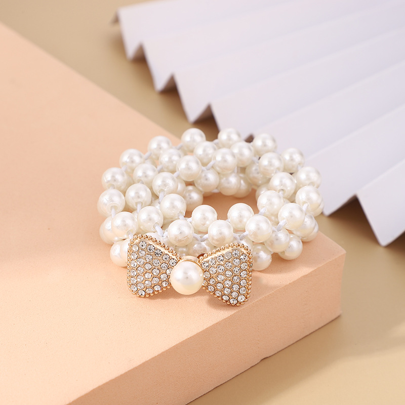 Pearl woven bow buckle thin waist belt