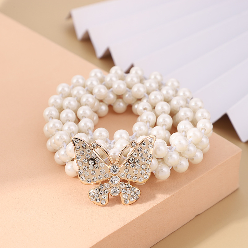 Pearl woven bow buckle thin waist belt