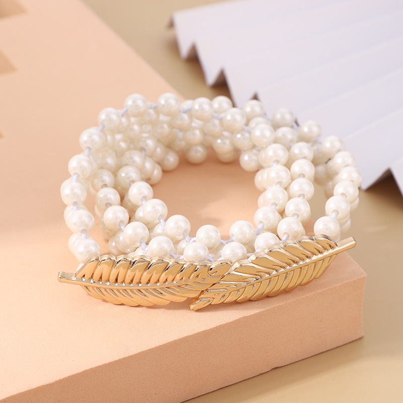 Pearl woven bow buckle thin waist belt