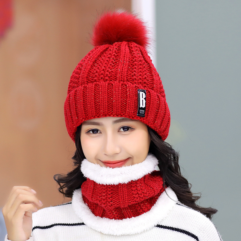 Plus fleece hat cute ladies knit hat for autumn and winter