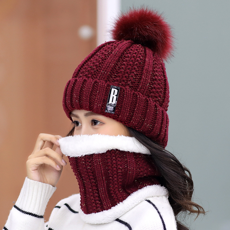 Plus fleece hat cute ladies knit hat for autumn and winter