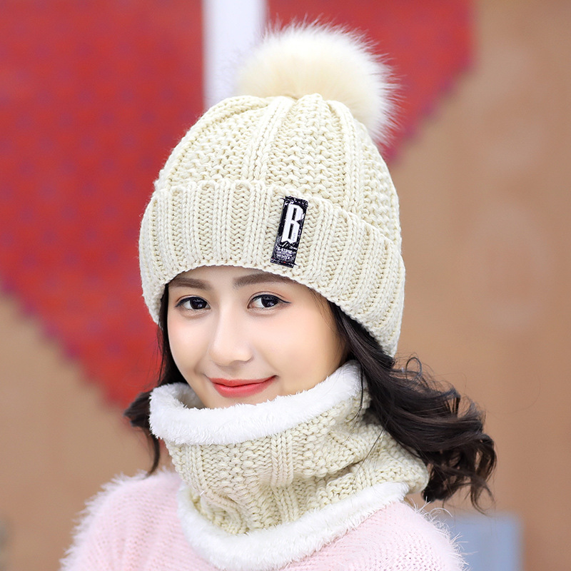 Plus fleece hat cute ladies knit hat for autumn and winter