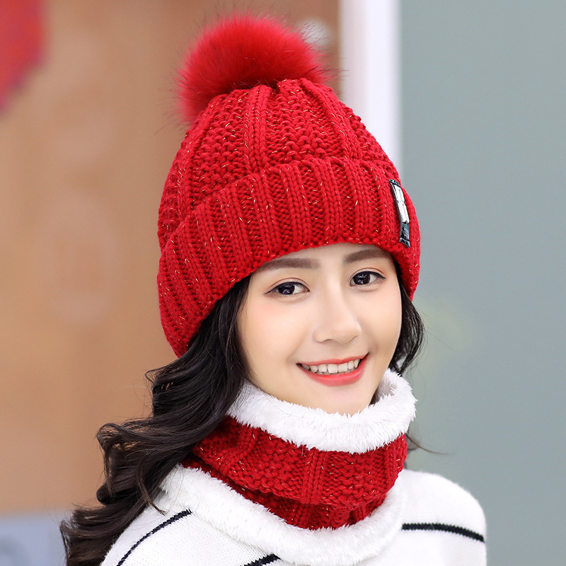 Plus fleece hat cute ladies knit hat for autumn and winter