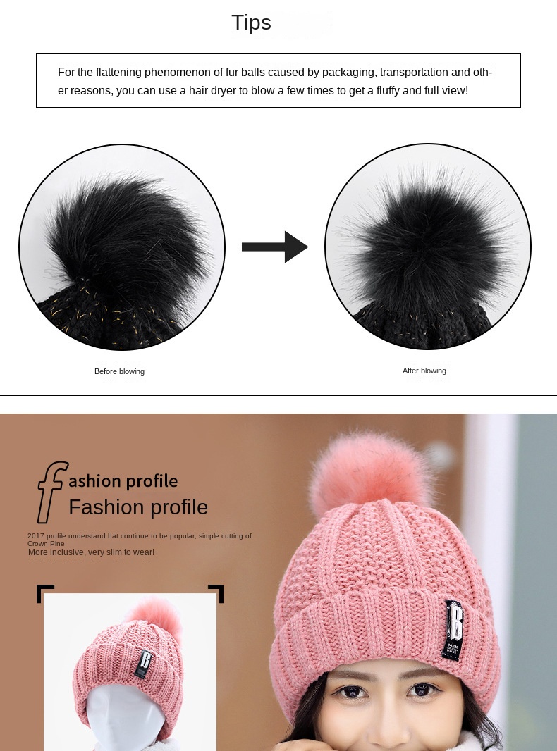 Plus fleece hat cute ladies knit hat for autumn and winter