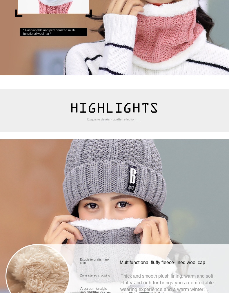 Plus fleece hat cute ladies knit hat for autumn and winter