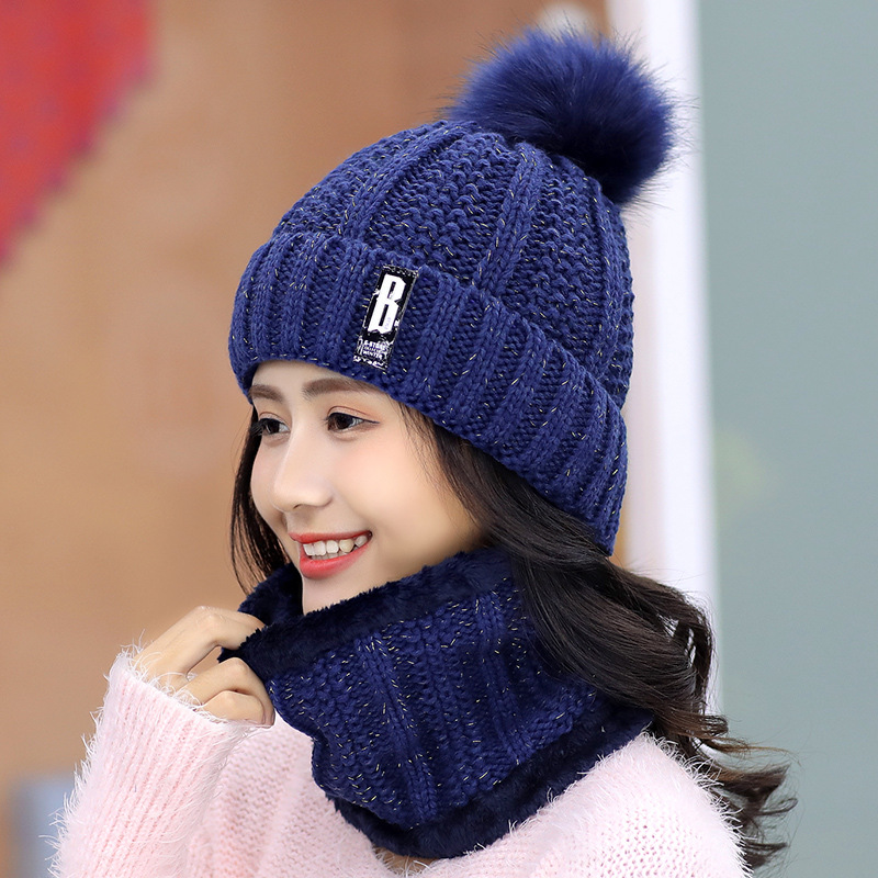 Plus fleece hat cute ladies knit hat for autumn and winter