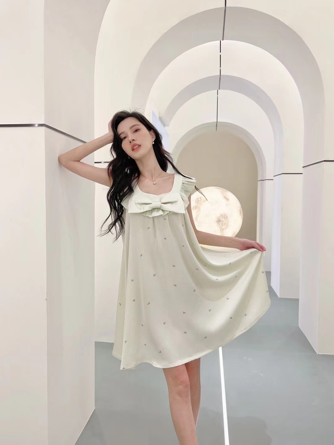 Printed ice silk camisole nightdress Stylish pajamas for women at home