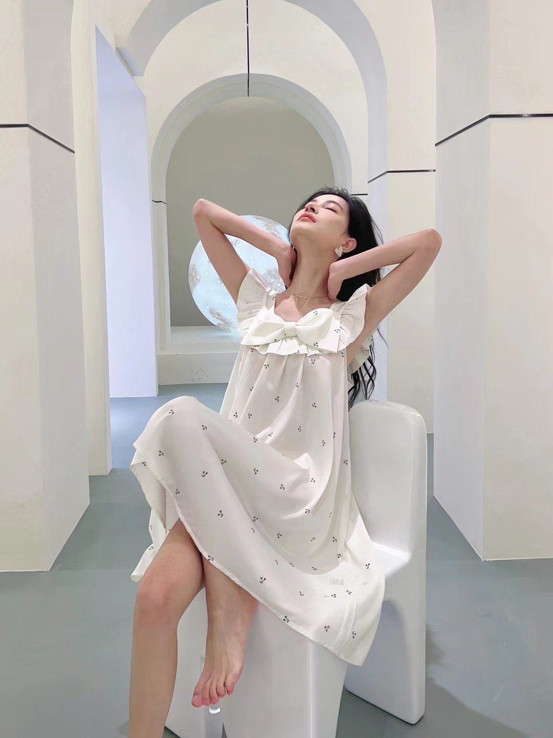 Printed ice silk camisole nightdress Stylish pajamas for women at home