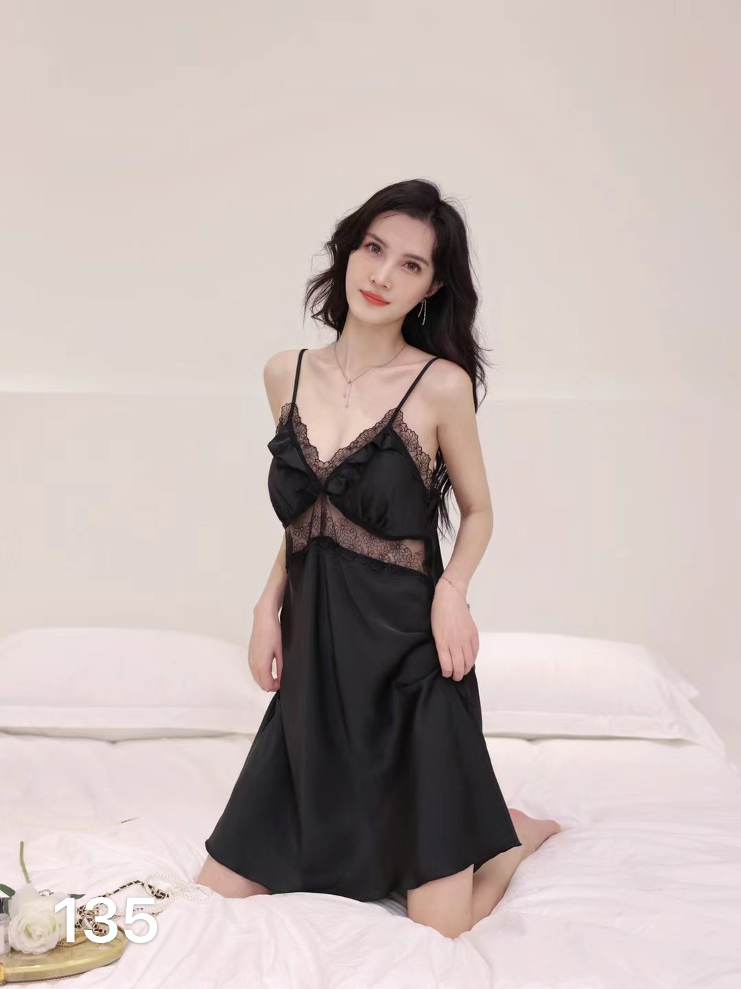 Printed ice silk camisole nightdress Stylish pajamas for women at home