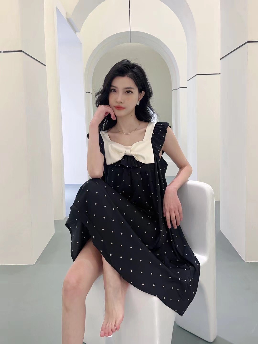 Printed ice silk camisole nightdress Stylish pajamas for women at home